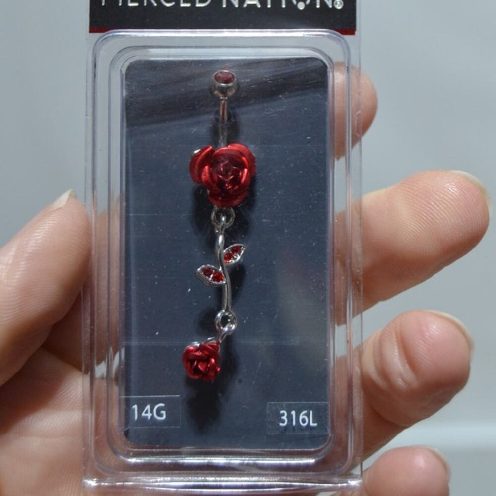 Pierced Nation NWT Rose CZ Dangle Belly Ring 14G
